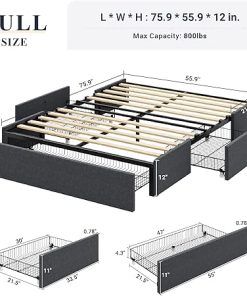 Allewie Full Size Platform Bed Frame with 3 Storage Drawers Dark Grey 2