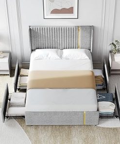 YITAHOME Full Size Upholstered Bed Frame with Drawers and Headboard