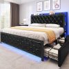 King Size Upholstered Bed Frame with Storage Drawers and LED Lights 3 King Size Upholstered Bed Frame with Storage Drawers and LED Lights 3