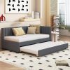 Full Size Linen Upholstered Platform Bed with Storage and Trundle 3