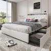 Upholstered Queen Bed Frame with LED Headboard and Storage Shelves 3