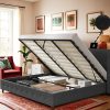 Queen Size Metal Platform Bed Frame with Headboard and Storage 4
