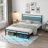 Full Size Bed Frame with Charging Station and Under Bed Storage