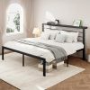 VECELO Queen Size Platform Bed Frame with Vintage Wood Headboard 3