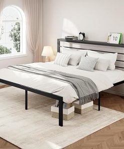 King Size Allewie Modern Bed Frame with 4.7 Inch Headboard Shelf