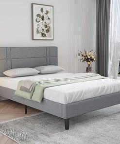 Full Size Upholstered Bed Frame with Headboard Easy Assembly Grey 2