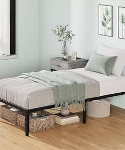 Twin Metal Bed Frame with Storage Heavy Duty No Box Spring Matte Black