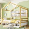 Full Size Montessori Kids House Bed with Storage Shelves and Cubbies