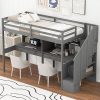 Full Size Loft Bed with Cabinet and Desk for Kids Teens Adults Blue 3