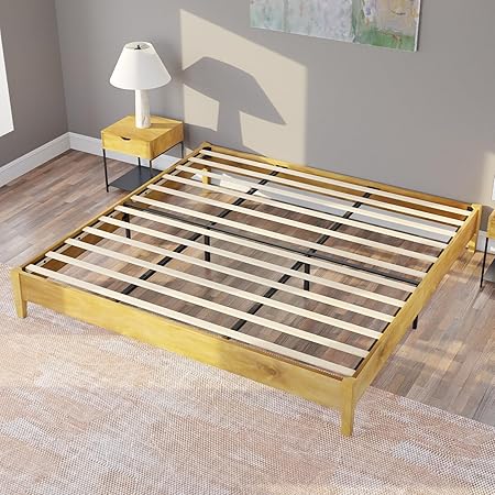 King Size Mid Century Solid Wood Bed Frame with Slat Support King Size Mid Century Solid Wood Bed Frame with Slat Support