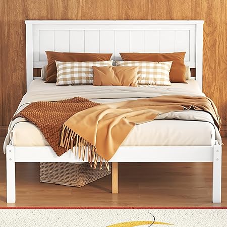 Full Size Platform Bed Frame with Headboard and Footboard in White Full Size Platform Bed Frame with Headboard and Footboard in White