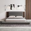 King Size Velvet Upholstered Platform Bed with Wood Headboard