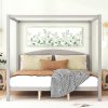 Queen Size Upholstered Bed Frame with Adjustable Striped Headboard 4