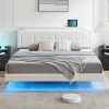 Queen Size Metal Bed Frame with Upholstered Linen Headboard in Walnut 3