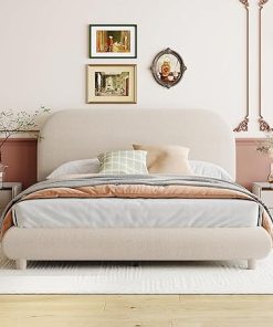Teddy Fleece Full Size Upholstered Bed with Wooden Slat Support 2