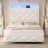 Queen Size Platform Bed with Storage Headboard and 4 Drawers in White 3