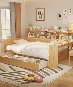Bellemave Full Corner Bed Frame with Storage Shelves and Desk 2