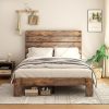 Rustic King Bed Frame Wood Platform with High Headboard Dark Brown