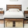 Wood-it Twin Bed Frame with Headboard Heavy-Duty Metal Platform White 3