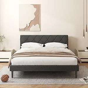 Upholstered Queen Size Bed Frame with Tufted Headboard and Support 2 Upholstered Queen Size Bed Frame with Tufted Headboard and Support - Image 2