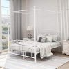 Metal Four-Poster Canopy Bed Frame with Headboard and Slat Support