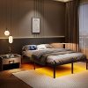 White Queen Size Floating Bed Frame with Headboard and Charging Ports 4