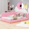 Twin Platform Bed with Cloud Headboard Velvet Frame No Box Spring Beige 4