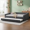 Full Daybed Frame with Trundle Upholstered Linen Sofa Bed Dark Gray