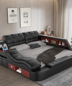 Modern Luxury King Bed Frame with Massage Recliner and Storage Drawers 2