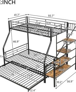 Twin Over Full Metal Bunk Bed with Trundle and Staircase Storage 2