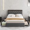 Velvet Full Size Bed Frame with Storage Drawers and Charging Station