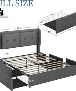 Full Size Bed Frame with Storage and Wingback Headboard in Grey 2