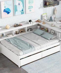 Full Size Daybed with Drawers for Kids and Adults Storage Solution  
L-Shaped Corner Platform Bed with Bookcase Headboard for Space Saving  
Twin Captains Bed Frame for Kids and Adults with Storage Options  
Comfortable Day Bed Frame for Kids and Adults in White Design