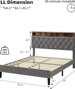 GAOMON Full Size Upholstered Bed Frame with Adjustable Headboard 2
