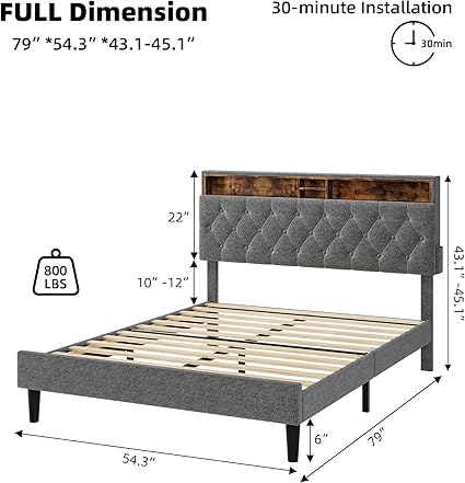 GAOMON Full Size Upholstered Bed Frame with Adjustable Headboard 2 GAOMON Full Size Upholstered Bed Frame with Adjustable Headboard - Image 2