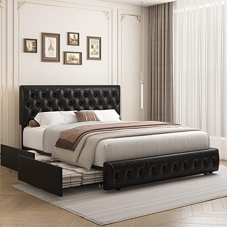 Queen Size Bed Frame with Storage Drawers and Adjustable Headboard 2 Queen Size Bed Frame with Storage Drawers and Adjustable Headboard - Image 2
