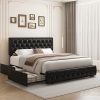 Queen Size Bed Frame with Storage Drawers and Adjustable Headboard