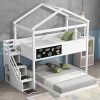 Merax Full Size Loft Bed with L-Shaped Desk and Storage Shelves Grey 3