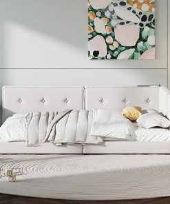 Upholstered L-Shaped Daybed Frame with USB Ports for Bedroom 2
