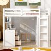Twin Loft Bed with Desk and Storage for Kids Teens Adults White