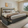California King Bed Frame with Storage Headboard and LED Lights 3