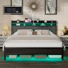 Queen Size Canopy Bed Frame Wooden Platform Bed with Headboard White 3