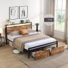 Queen Size Rattan Bed Frame with Headboard Easy Assembly Antique Walnut 3