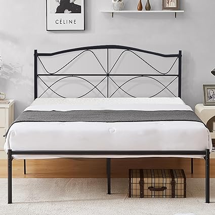 VECELO Queen Metal Bed Frame with Headboard and Steel Slats Support VECELO Queen Metal Bed Frame with Headboard and Steel Slats Support