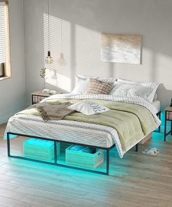 Black Full Size Bed Frame with Charging Station and LED Support 2