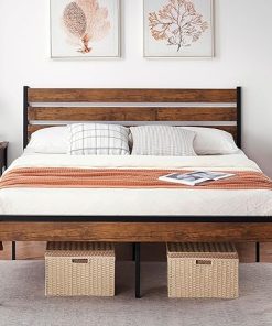 GAOMON Rustic Brown Full Size Bed Frame with Headboard and Footboard