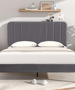 Queen Size Upholstered Bed Frame with Adjustable Headboard Charcoal Grey