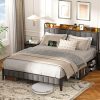 Queen Bed Frame with Storage Headboard USB Charging Station Heavy Duty