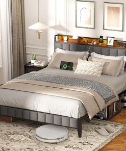 Queen Bed Frame with Storage Headboard USB Charging Station Heavy Duty Queen Bed Frame with Storage Headboard USB Charging Station Heavy Duty