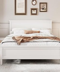 King Size Mid-Century Wooden Bed Frame with Headboard and Legs